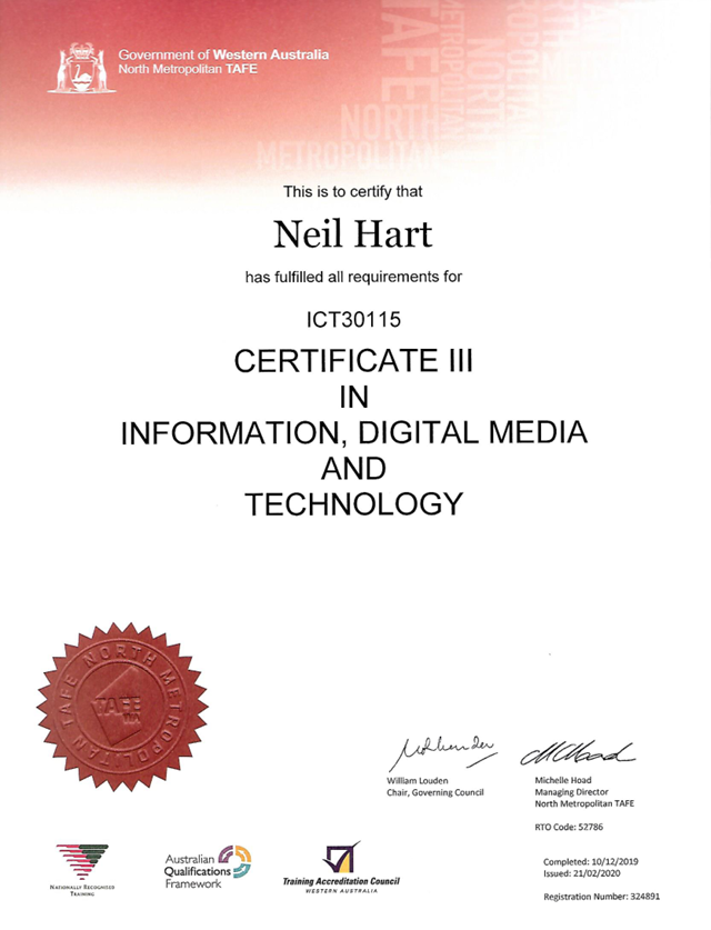 My CertIII from TAFE